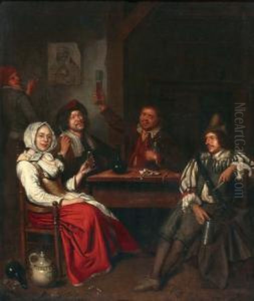 Drinkend Gezelschap In Een Herberg Oil Painting by Pieter Gerritsz. van Roestraten