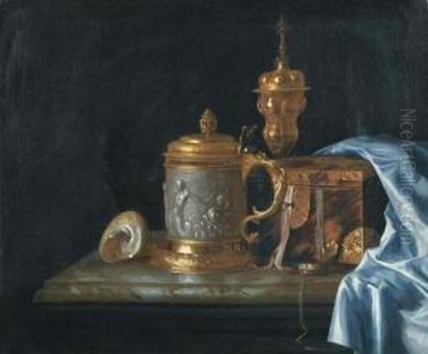 Still Life With Tankard, Coffer And Cup And Cover. Oil Painting by Pieter Gerritsz. van Roestraten