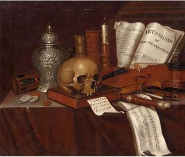 A Vanitas Still Life With A Skull Oil Painting by Pieter Gerritsz. van Roestraten