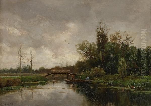 Figures In A Punt Oil Painting by Fredericus Jacobus Van Rossum Du Chattel