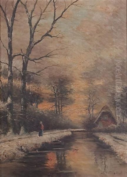 Winter Dusk Scene by Fredericus Jacobus Van Rossum Du Chattel