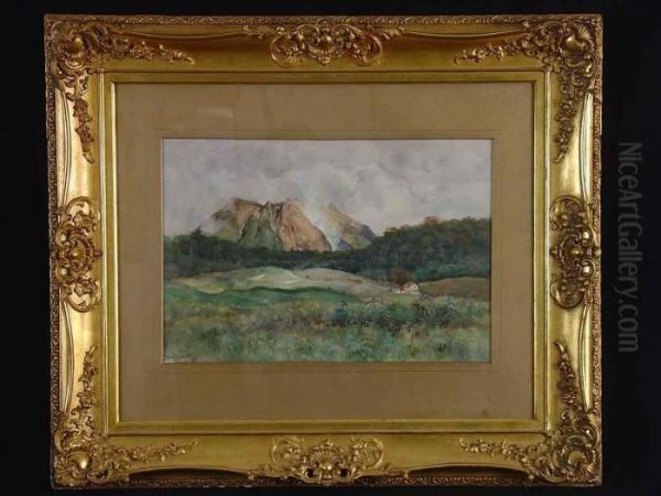 Landschaft Mit Bergmassiv U. -gehoft Oil Painting by Fredericus Jacobus Van Rossum Du Chattel