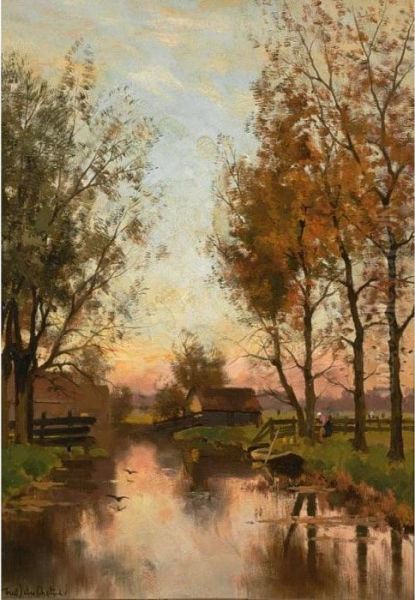 A Figure Near A Waterway Oil Painting by Fredericus Jacobus Van Rossum Du Chattel