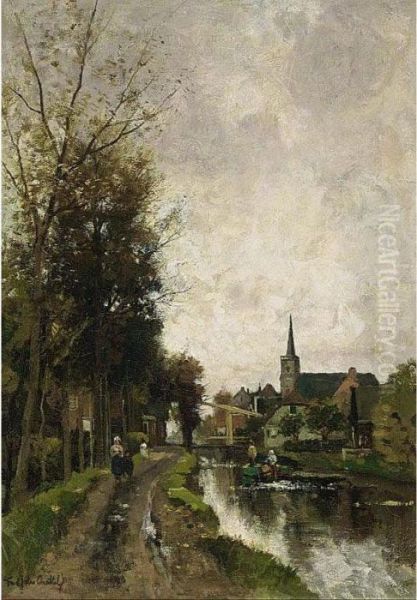 A View Of Loenen Aan De Vecht Oil Painting by Fredericus Jacobus Van Rossum Du Chattel