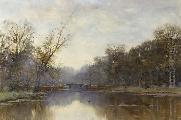 Autumn River Landscape Oil Painting by Fredericus Jacobus Van Rossum Du Chattel