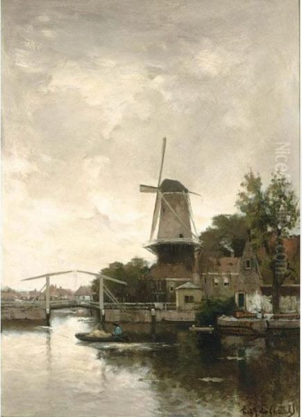 A View Of A Town Along A Canal by Fredericus Jacobus Van Rossum Du Chattel