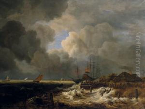 Port Par Tempete Oil Painting by Jacob Salomonsz. Ruysdael