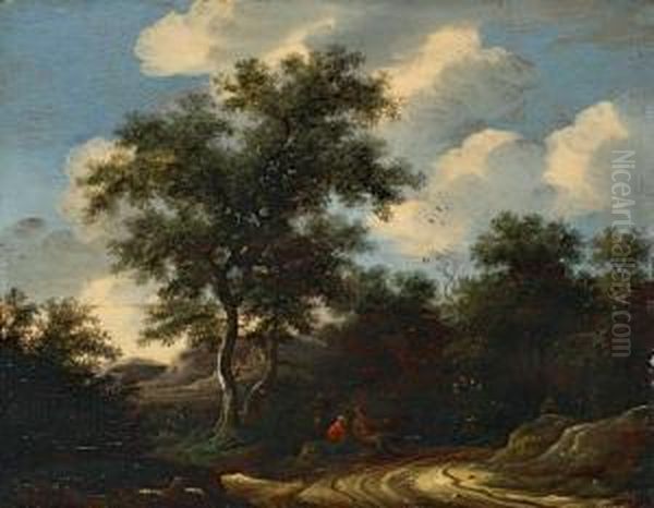 Waldlandschaft Mit Rastenden Landleuten Oil Painting by Jacob Salomonsz. Ruysdael