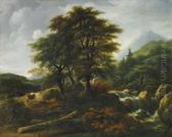 Wild Brook In The Mountains Oil Painting by Jacob Salomonsz. Ruysdael