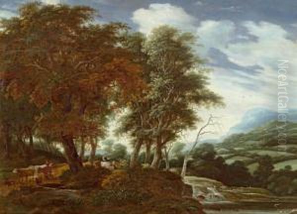 Forest Landscape. Oil Painting by Jacob Salomonsz. Ruysdael