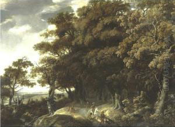 Extensive Landscape With Travelers Oil Painting by Jacob Salomonsz. Ruysdael