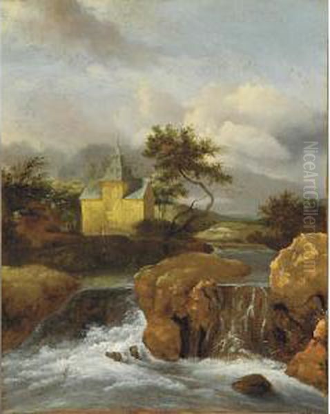 River Landscape Oil Painting by Jacob Salomonsz. Ruysdael