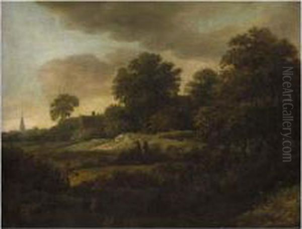 Wooded Landscape With A Woodcutter Oil Painting by Jacob Salomonsz. Ruysdael