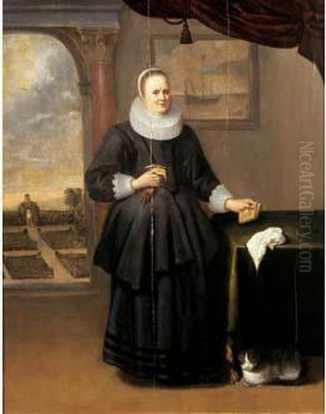 Portrait De Jeune Femme Dans Un Interieur Oil Painting by Dirck Verhaert