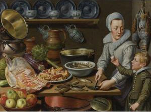 Kitchen Scene Oil Painting by Floris Gerritsz. van Schooten