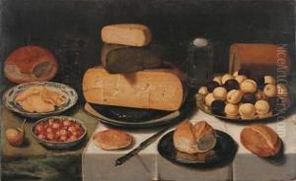 Nature Morte Aux Fromages, Aux Fruits Et Fraises Des Bois, Et Aux Pains Oil Painting by Floris Gerritsz. van Schooten