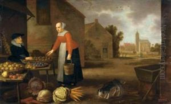 La Marchande De Fruits Et Legumes Oil Painting by Floris Gerritsz. van Schooten