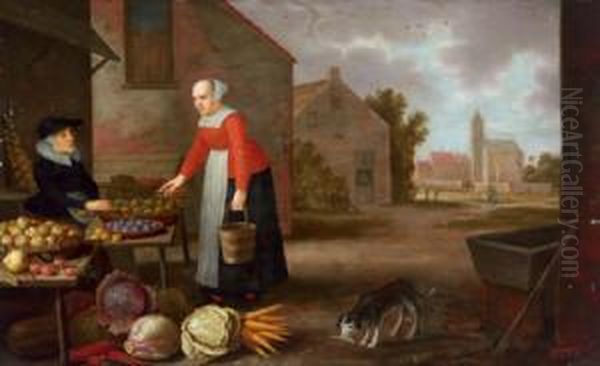 Mercato Olandese Con Venditrice Di Frutta E Verdura Oil Painting by Floris Gerritsz. van Schooten