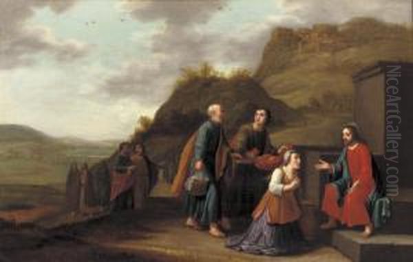 Christ And The Woman Of Samaria Oil Painting by Floris Gerritsz. van Schooten