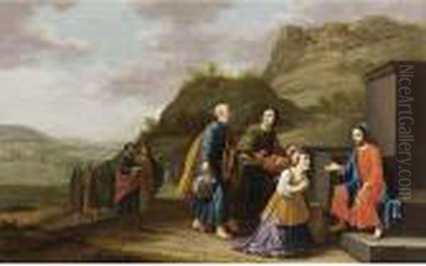 Christ And The Woman Of Samaria Oil Painting by Floris Gerritsz. van Schooten