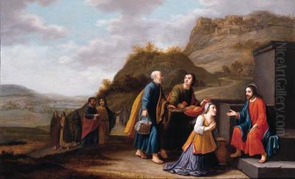 Christ And The Woman Of Samaria Oil Painting by Floris Gerritsz. van Schooten