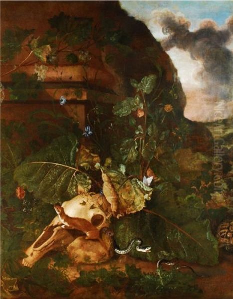 Im Unterholz Oil Painting by Otto Marseus Snuff. Van Schrieck