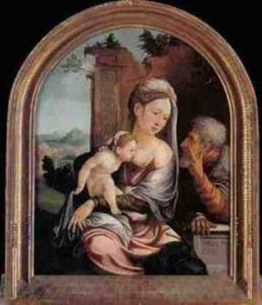 The Holy Family In A Landscape Oil Painting by Jan Van Scorel