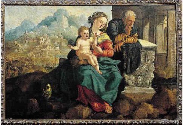 La Sainte Famille Au Perroquet Oil Painting by Jan Van Scorel