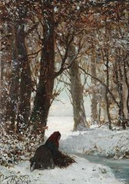 Takkenraapster In Het Bos Oil Painting by Henri van Seben