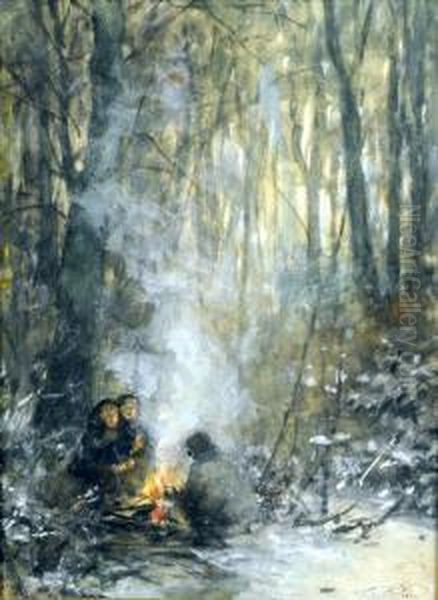 Feu De Bois En Foret Oil Painting by Henri van Seben