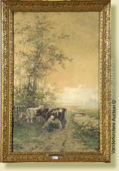 Latraite Des Vaches Oil Painting by Henri van Seben