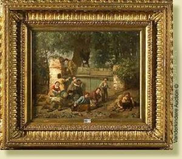 Enfants Jouant Dans Le Parc Oil Painting by Henri van Seben