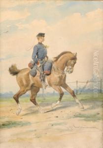 Militaire A Cheval Oil Painting by Joseph Van Severdonck