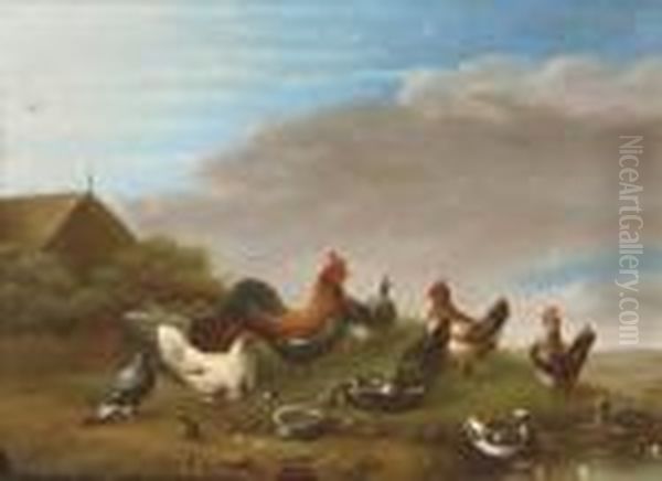 Poultry Oil Painting by Joseph Van Severdonck