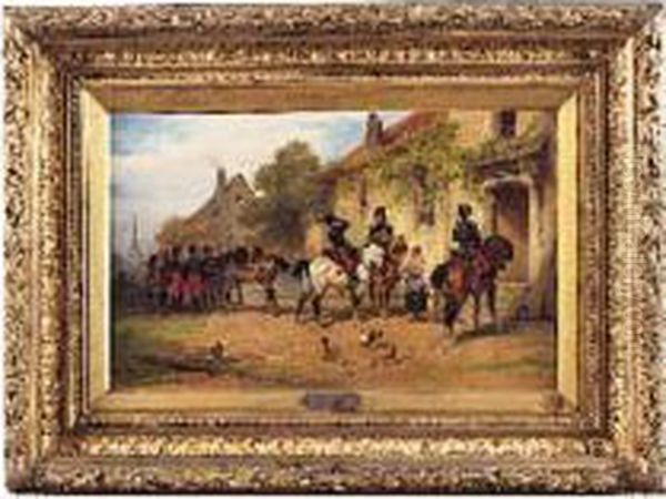 La Halte Des Hussards Oil Painting by Joseph Van Severdonck