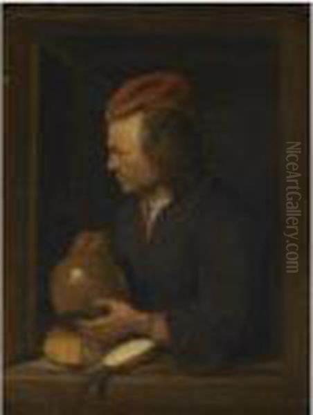 Study Of A Man Holding A Pitcher Oil Painting by Pieter Cornelisz. van SLINGELANDT