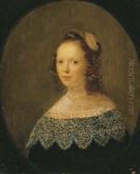 Portrait Of A Young Lady, Bust-length, In A Painted Oval Oil Painting by Pieter Cornelisz. van SLINGELANDT