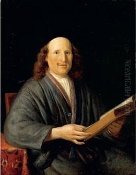 Portrait Of A Man, Half-length, Wearing Grey Robes And Reading A Book Oil Painting by Pieter Cornelisz. van SLINGELANDT