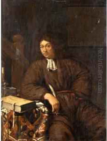 Portrait Of A Gentleman, Three-quarter Length, Sitting Holding A Quill Besides A Table Oil Painting by Pieter Cornelisz. van SLINGELANDT