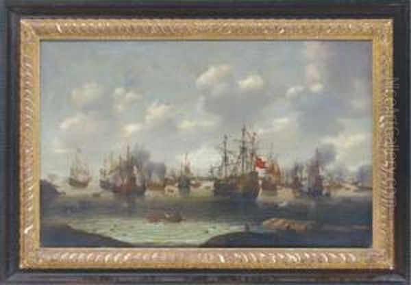 The Dutch Attack On The English Fleet In The Medway In June1667 Oil Painting by Pieter Cornelisz. van SLINGELANDT