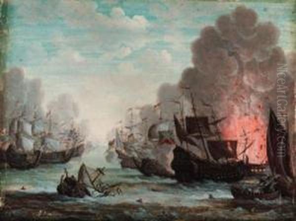 The Battle Of The Sound Oil Painting by Pieter Cornelisz. van SLINGELANDT