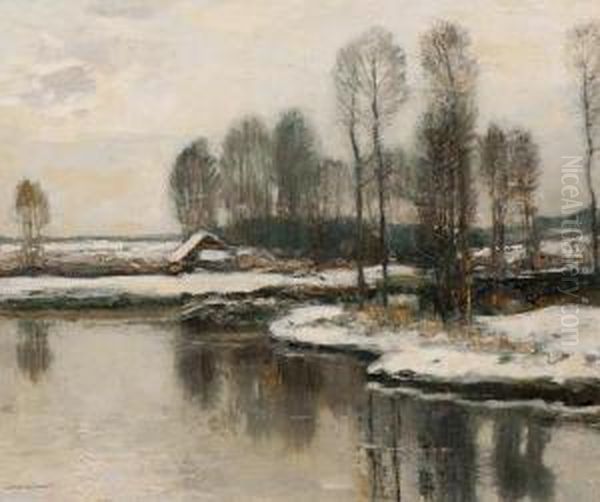 Winter Landscape Oil Painting by Louis Willem Van Soest