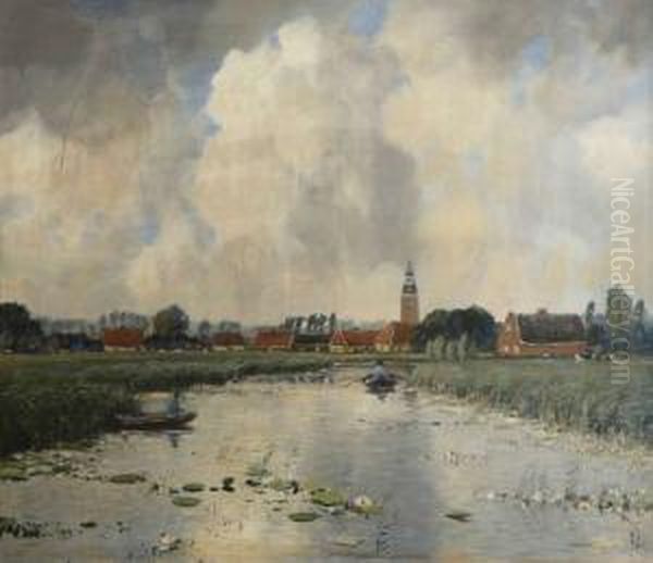 Hollands Rivierlandschap Nabij Loosdrecht Oil Painting by Louis Willem Van Soest