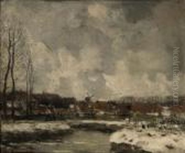 Village In Winter Oil Painting by Louis Willem Van Soest