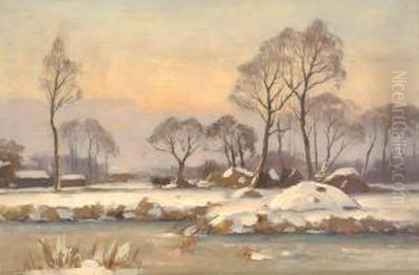 Winter Landscape Oil Painting by Louis Willem Van Soest