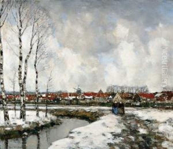 Hollands Dorpsgezicht In De Winter Oil Painting by Louis Willem Van Soest