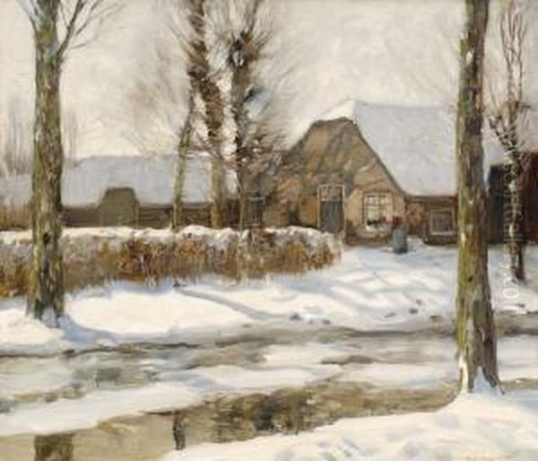 Winter Landscape In Laren Oil Painting by Louis Willem Van Soest