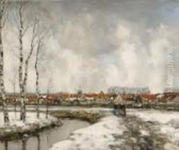 View Of A Snow-covered Veere Oil Painting by Louis Willem Van Soest