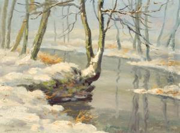 Snow Covered Landscape Oil Painting by Louis Willem Van Soest