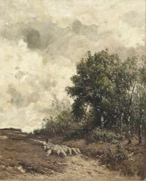 Idyllische Landschaft Mit Schafherde. Oil Painting by Louis Willem Van Soest